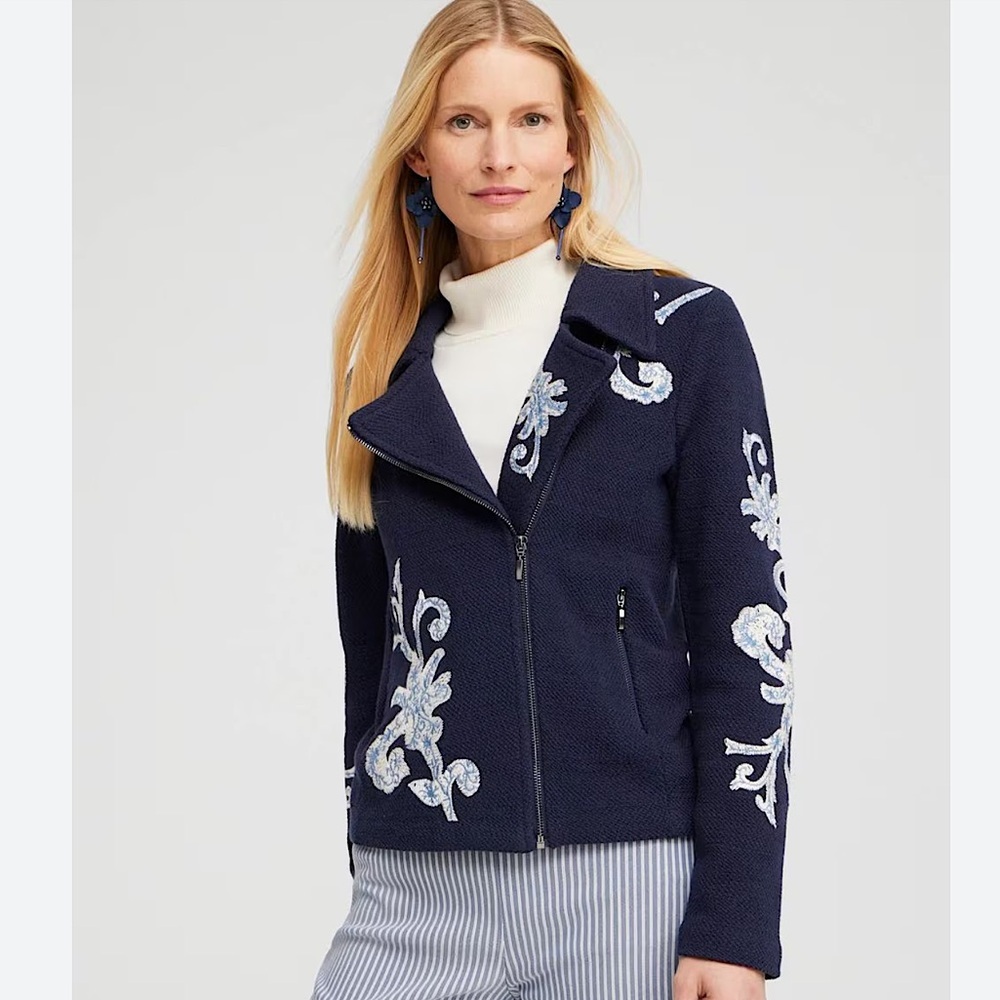 Chico’s Embroidered Moto Jacket Size 1 (8) New